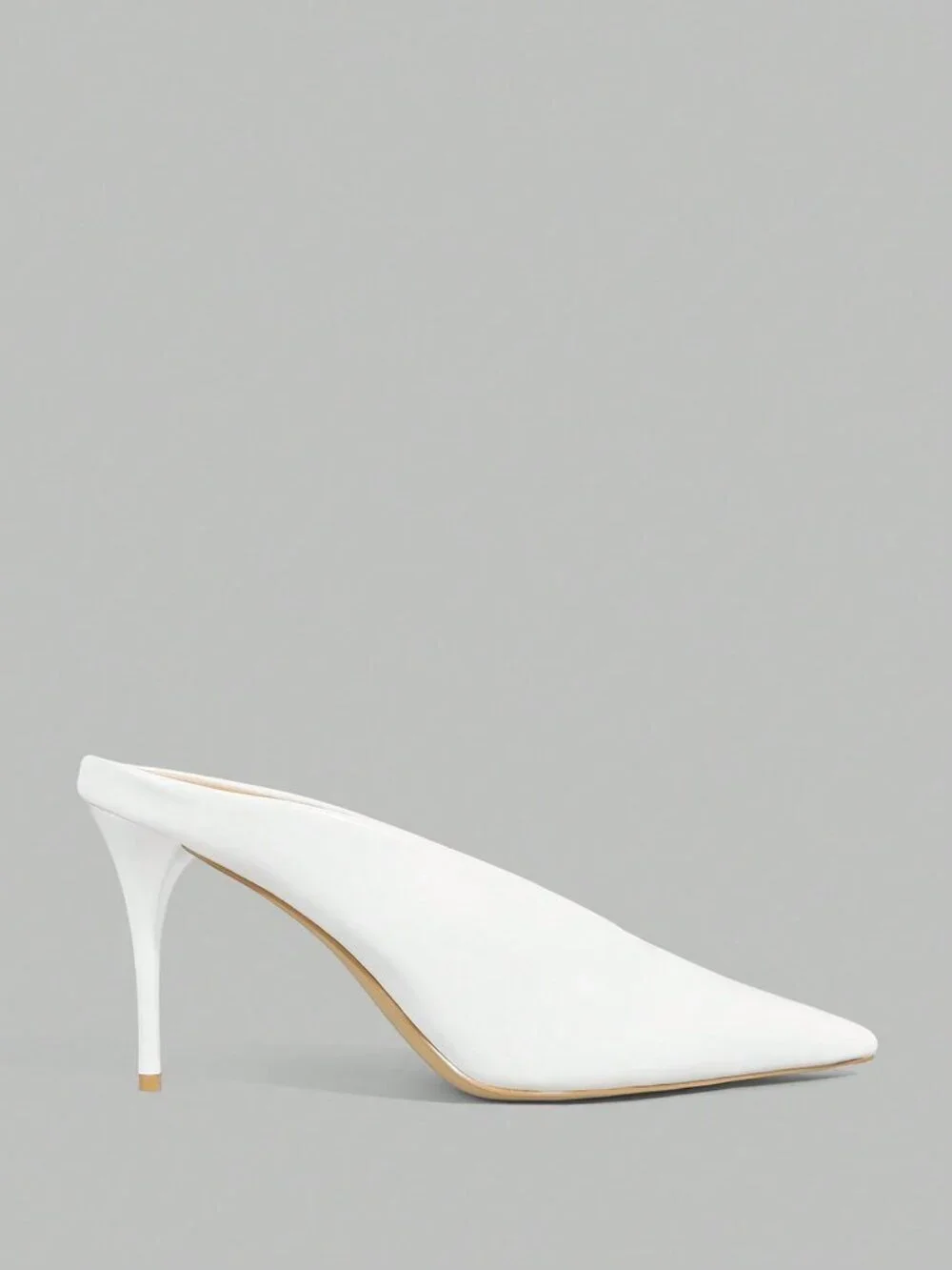 White Elegant Women's Patent Leather Pointed Thin Heel Mule Shoes